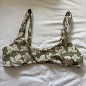 Floral Print Women's Bralette - Green and White